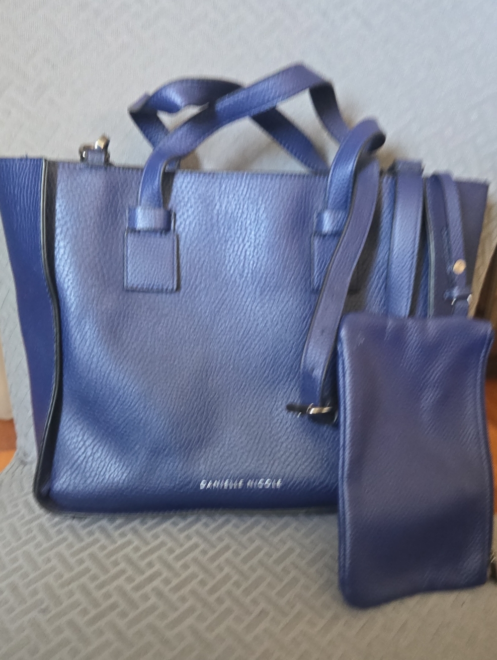 Navy Leather Mini Tote Bag with Pouch